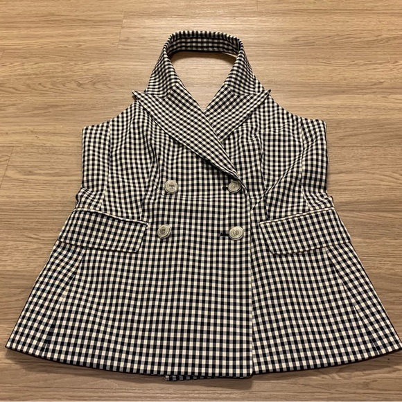 Veronica Beard Enfield Gingham Notched Lapel Double Breasted Vest Top Size 12 - Picture 5 of 16